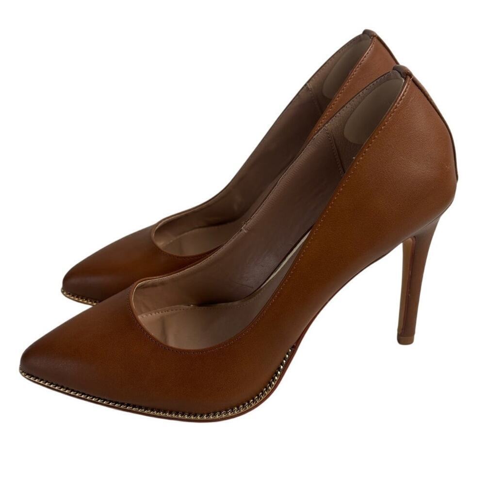 BCBGeneration  Hallix Cognac Brown Gold Tim Pointed Toe Pumps